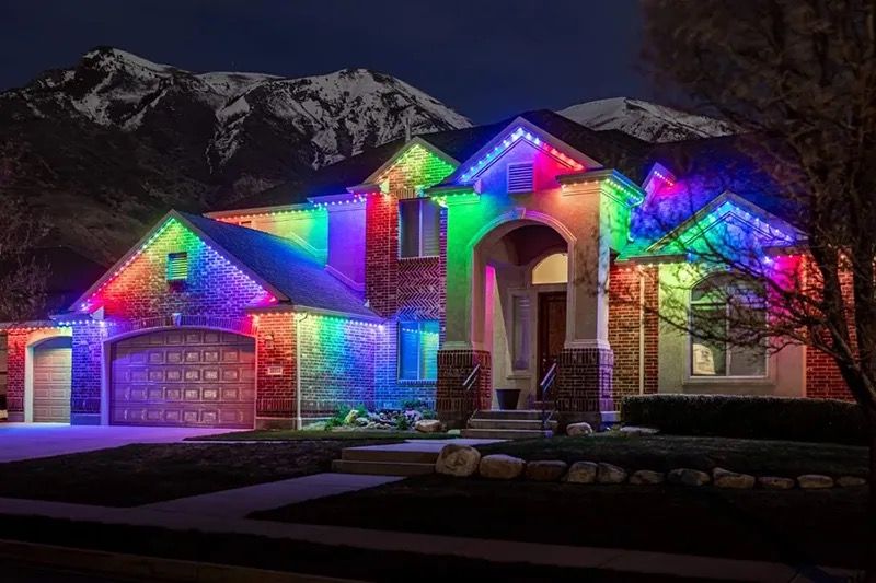 Brick home with each gable in a different color