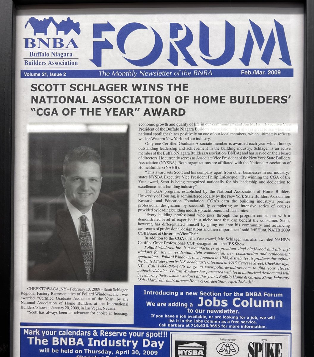 Scott Schlager wins the National Association of Home Builders 'CGA of the Year' award — BNBA Forum, 2009